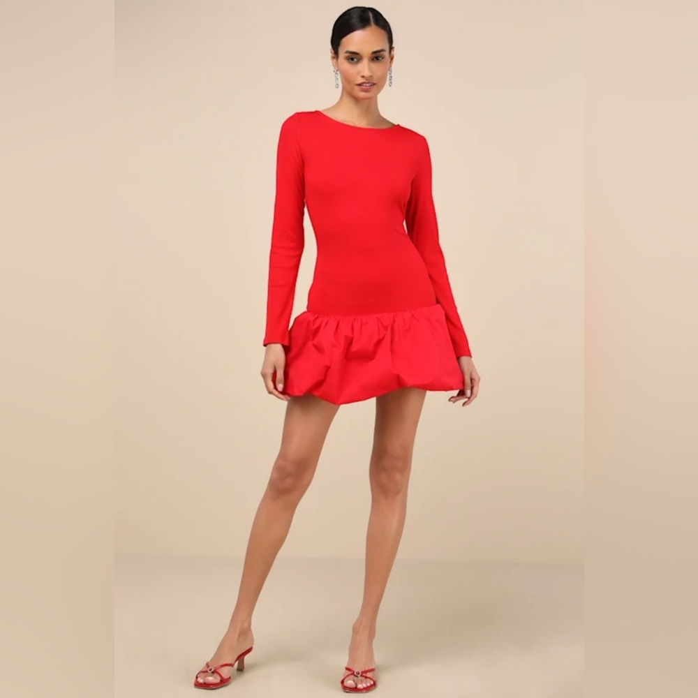 NWT Lulus Ideal Approach Red Long Sleeve Mini Dress